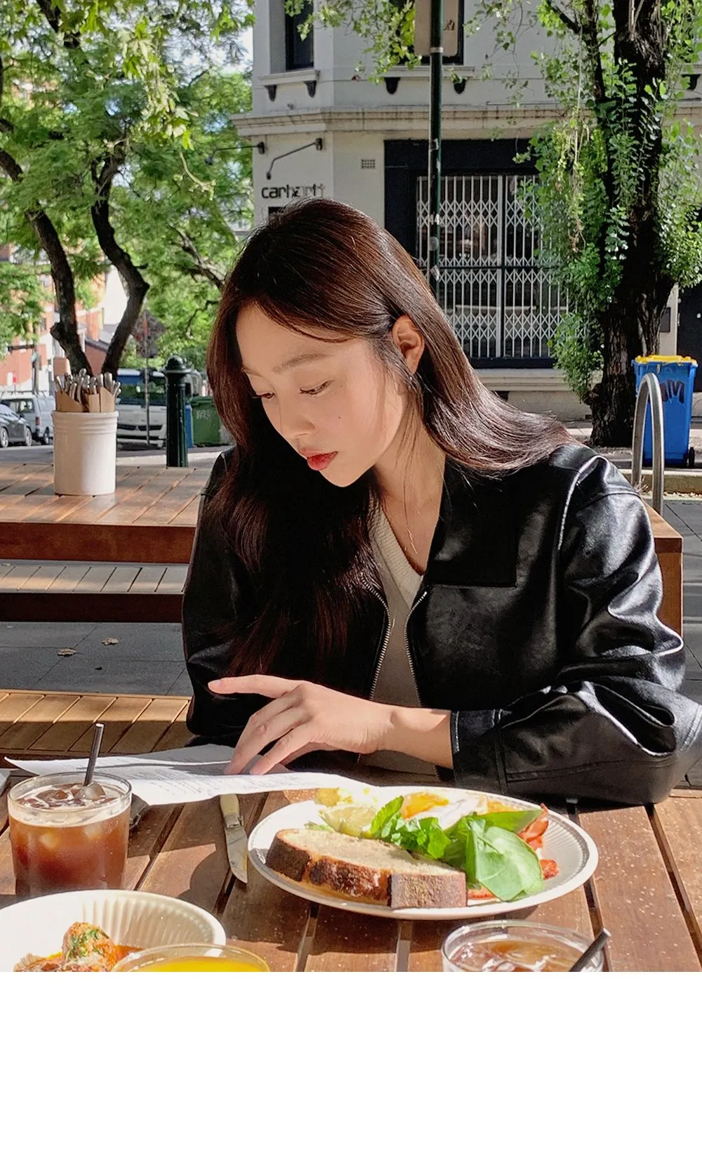 [LOVB] L-1418 카라넥 포켓 가죽 집업자켓