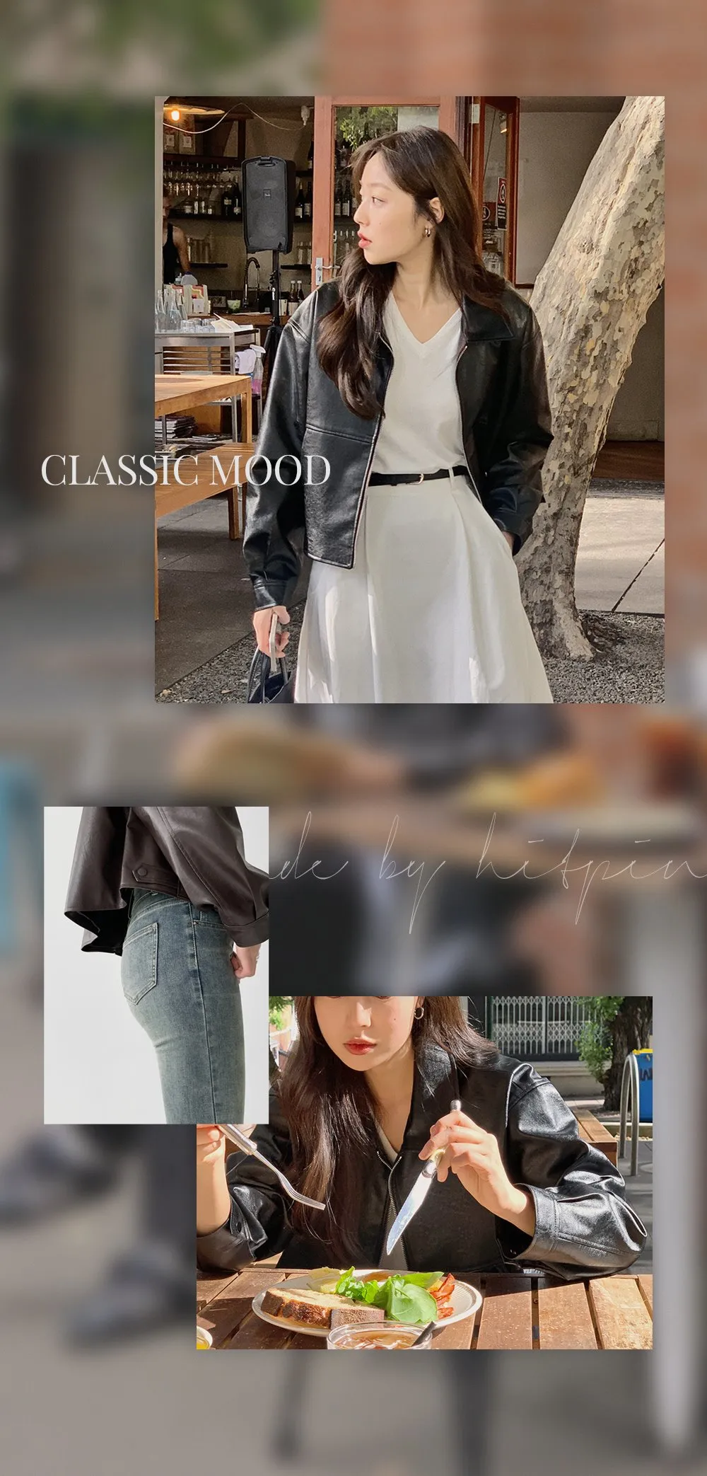 [LOVB] L-1418 카라넥 포켓 가죽 집업자켓