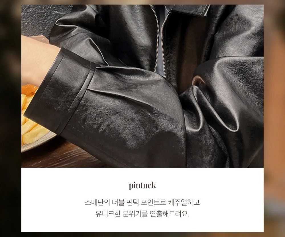 [LOVB] L-1418 카라넥 포켓 가죽 집업자켓