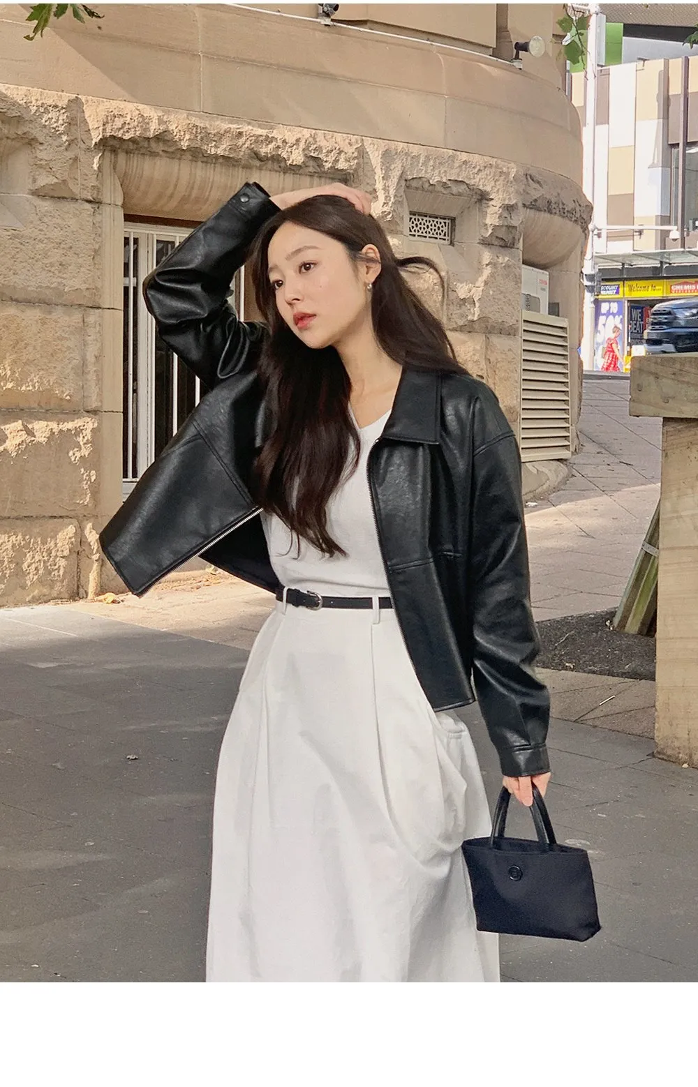 [LOVB] L-1418 카라넥 포켓 가죽 집업자켓