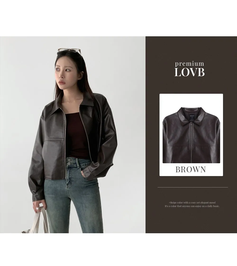 [LOVB] L-1418 카라넥 포켓 가죽 집업자켓