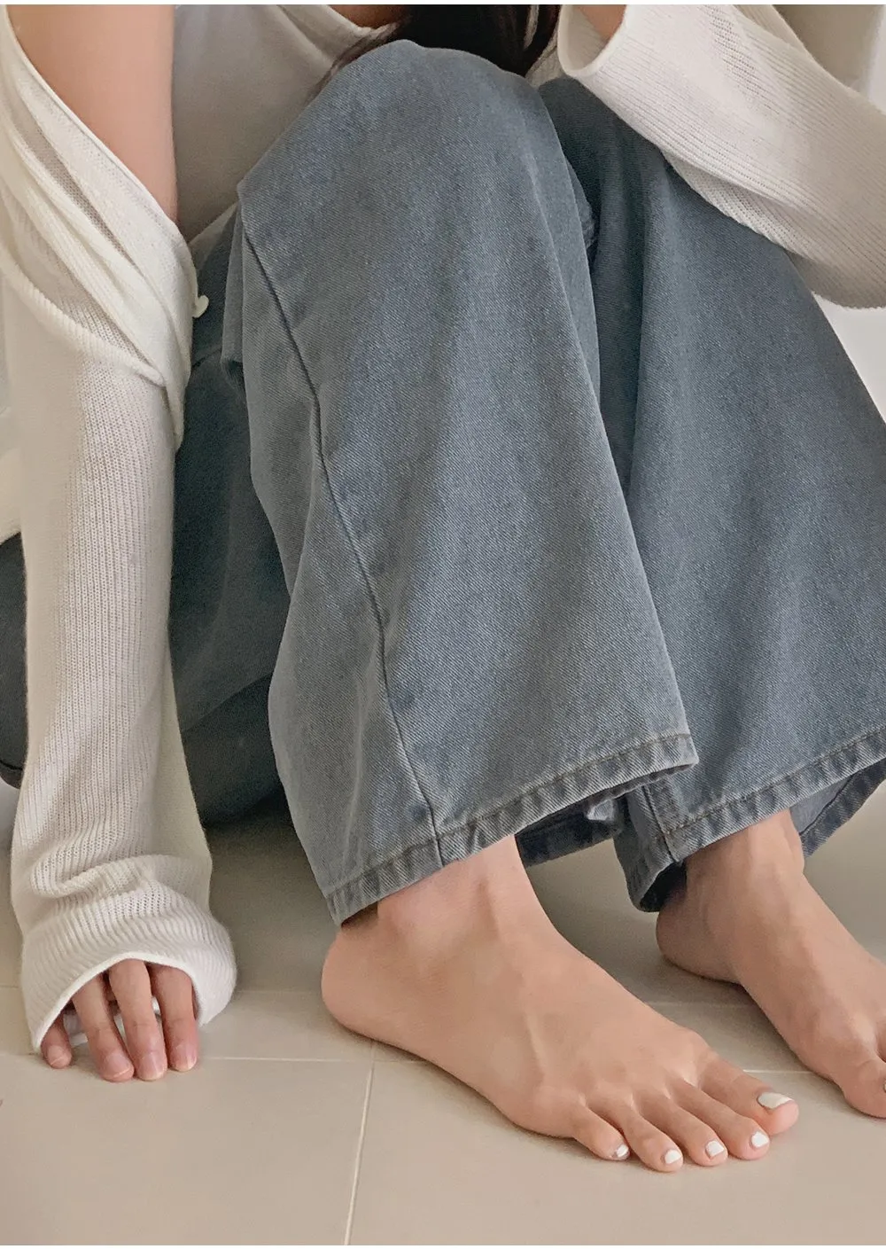 그레이쉬 난스판 빈티지 워싱 세미와이드 데님팬츠