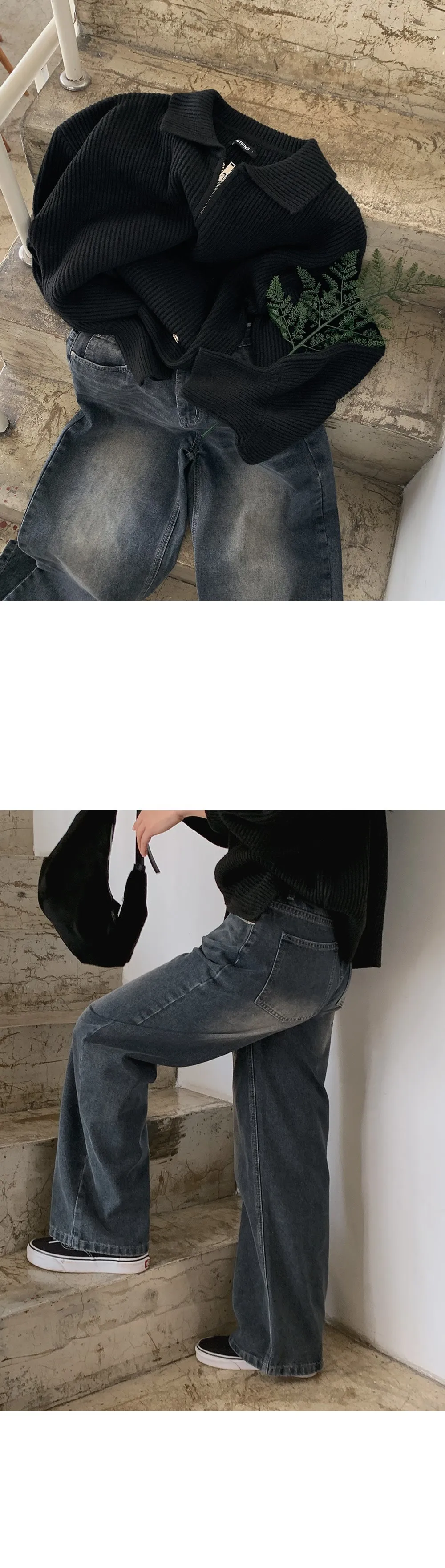 그레이쉬 난스판 빈티지 워싱 세미와이드 데님팬츠