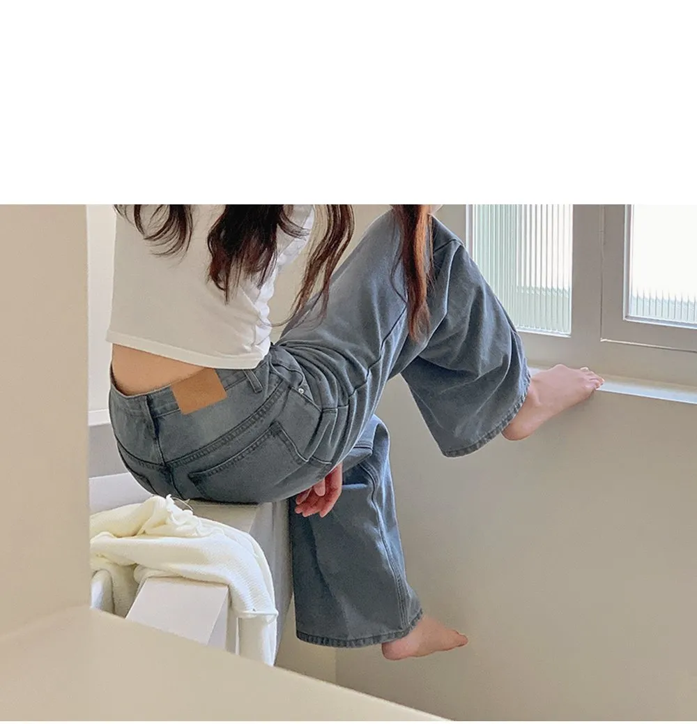 그레이쉬 난스판 빈티지 워싱 세미와이드 데님팬츠