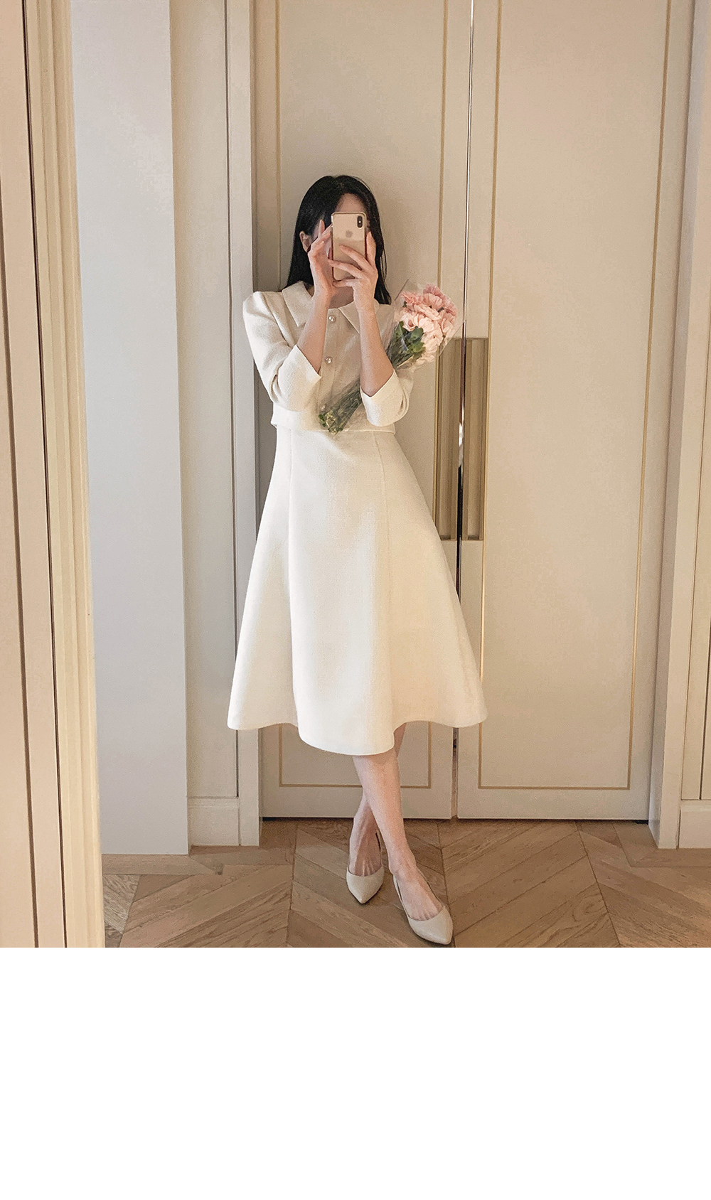 オリジナル]カラーネックツーピース風ツイードAラインワンピース