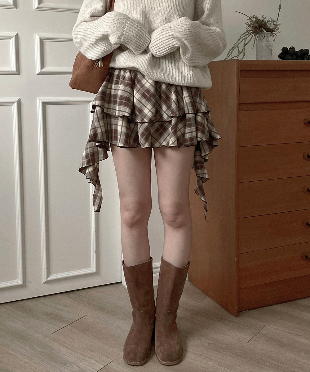新品未使用 HOLIDAY ウォッシュドチェックラッフルストラップミニスカート セール】WASHED CHECK RUFFLE STRAP MINI SKIRT ウォッシュド