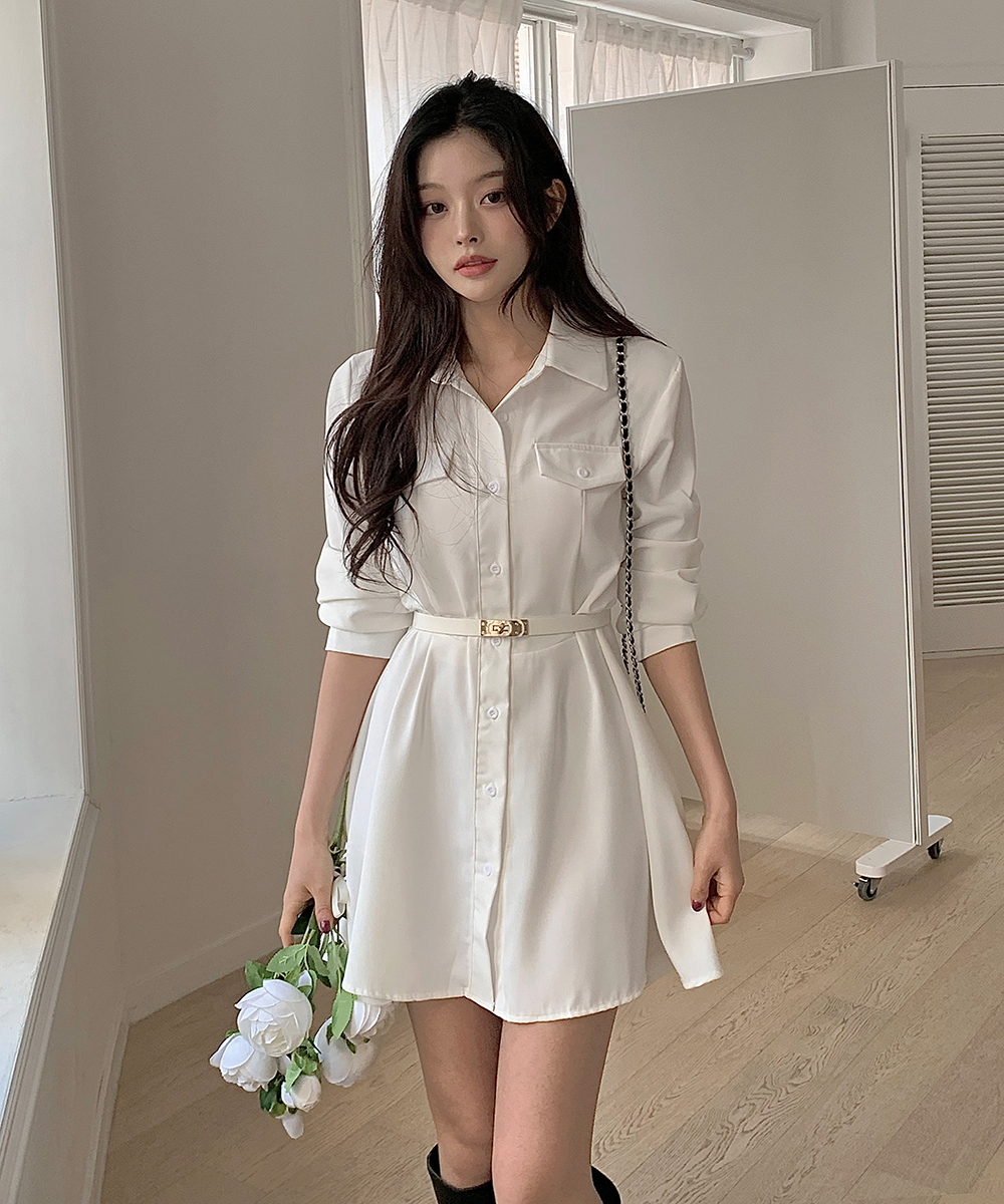 【ANDREA&Co.】ドットベルテッドシャツワンピース/ホワイト 1897585_info_C82CF480-6526-