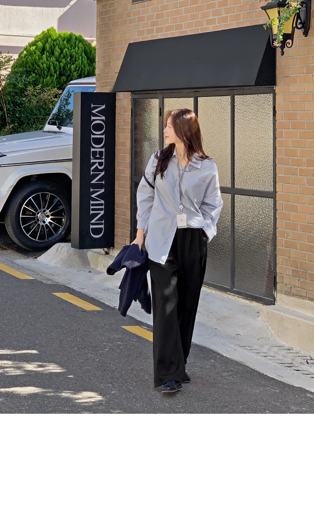 라잇큐 투핀턱 밴딩 와이드팬츠