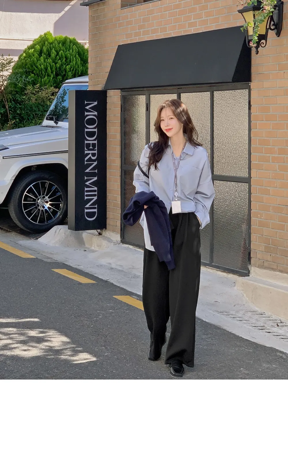 라잇큐 투핀턱 밴딩 와이드팬츠