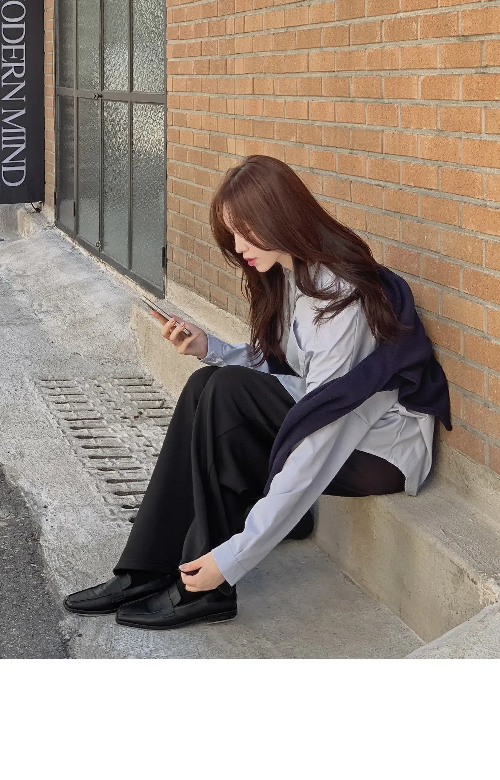 라잇큐 투핀턱 밴딩 와이드팬츠