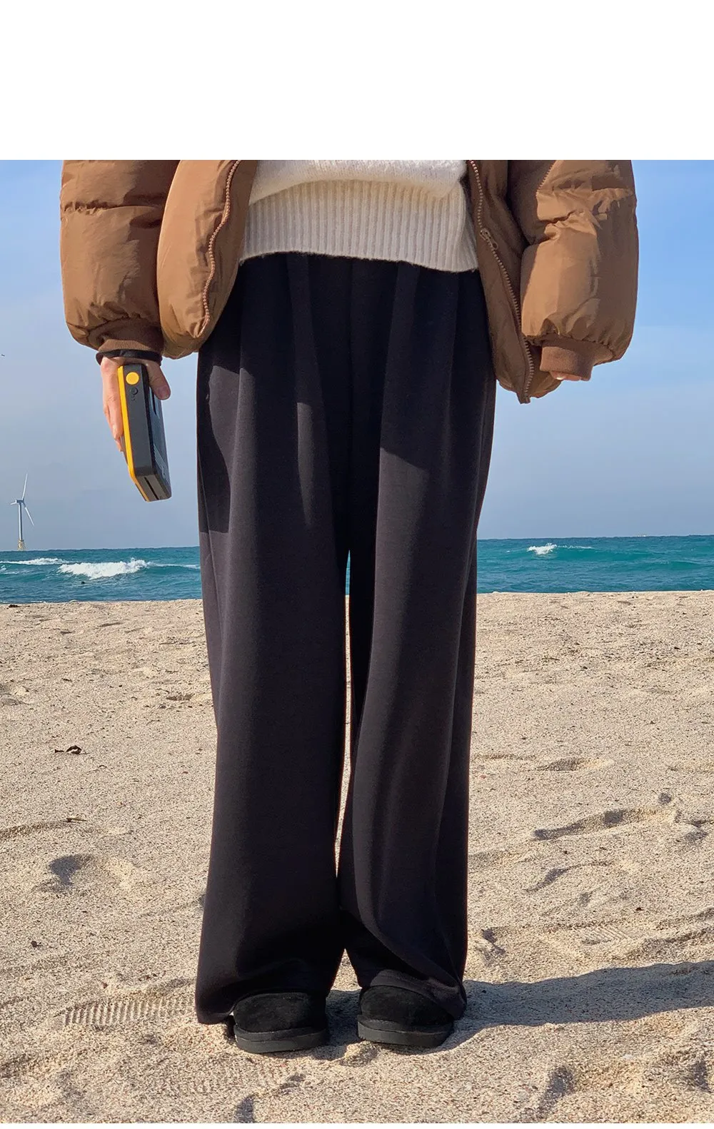 라잇큐 투핀턱 밴딩 와이드팬츠