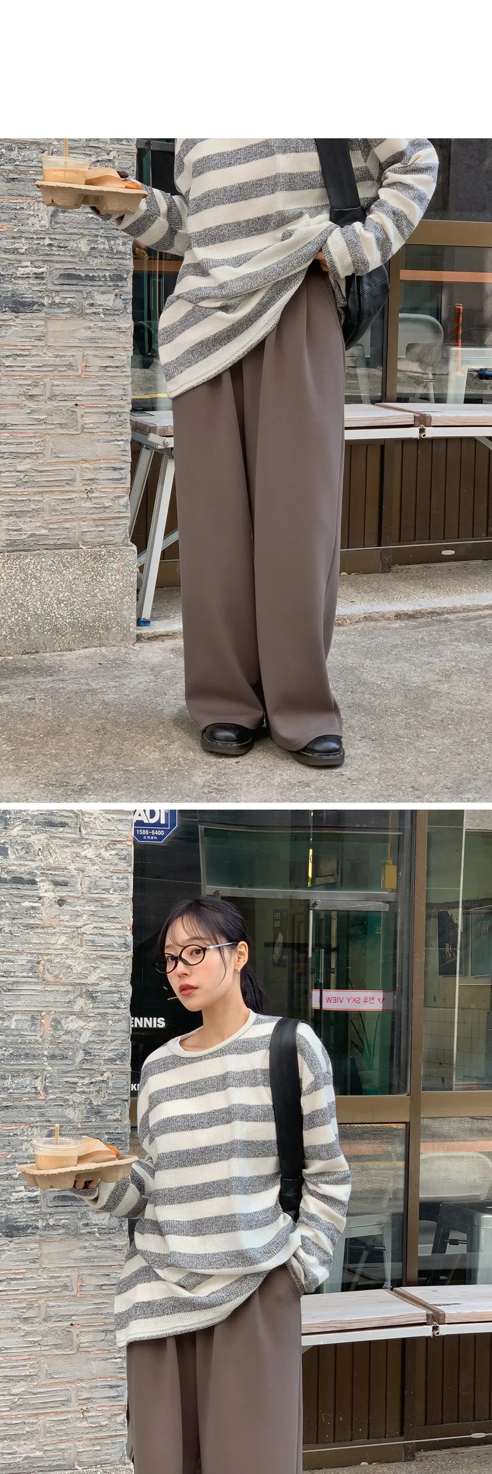 라잇큐 투핀턱 밴딩 와이드팬츠