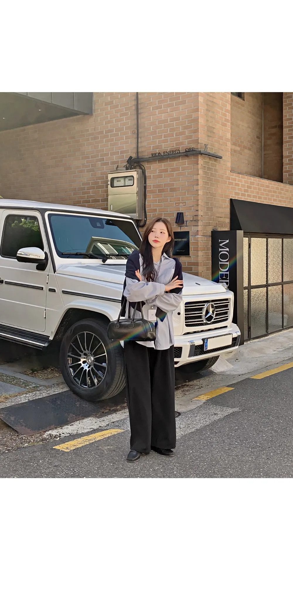 라잇큐 투핀턱 밴딩 와이드팬츠