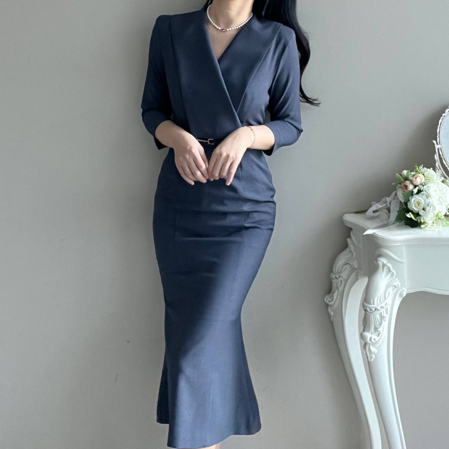 1920-1930 シルクカシュクールワンピース night gown ベルト付カシュクール7分袖ワンピース | レディースファッション通販