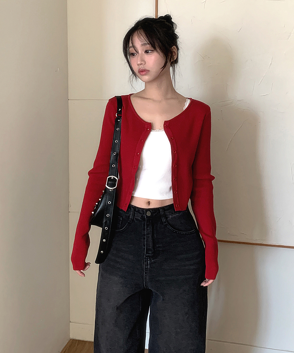 EPOCA クロップドカーディガン 40 レッド リブクロップドカーディガン | レディースファッション通販 - DHOLIC