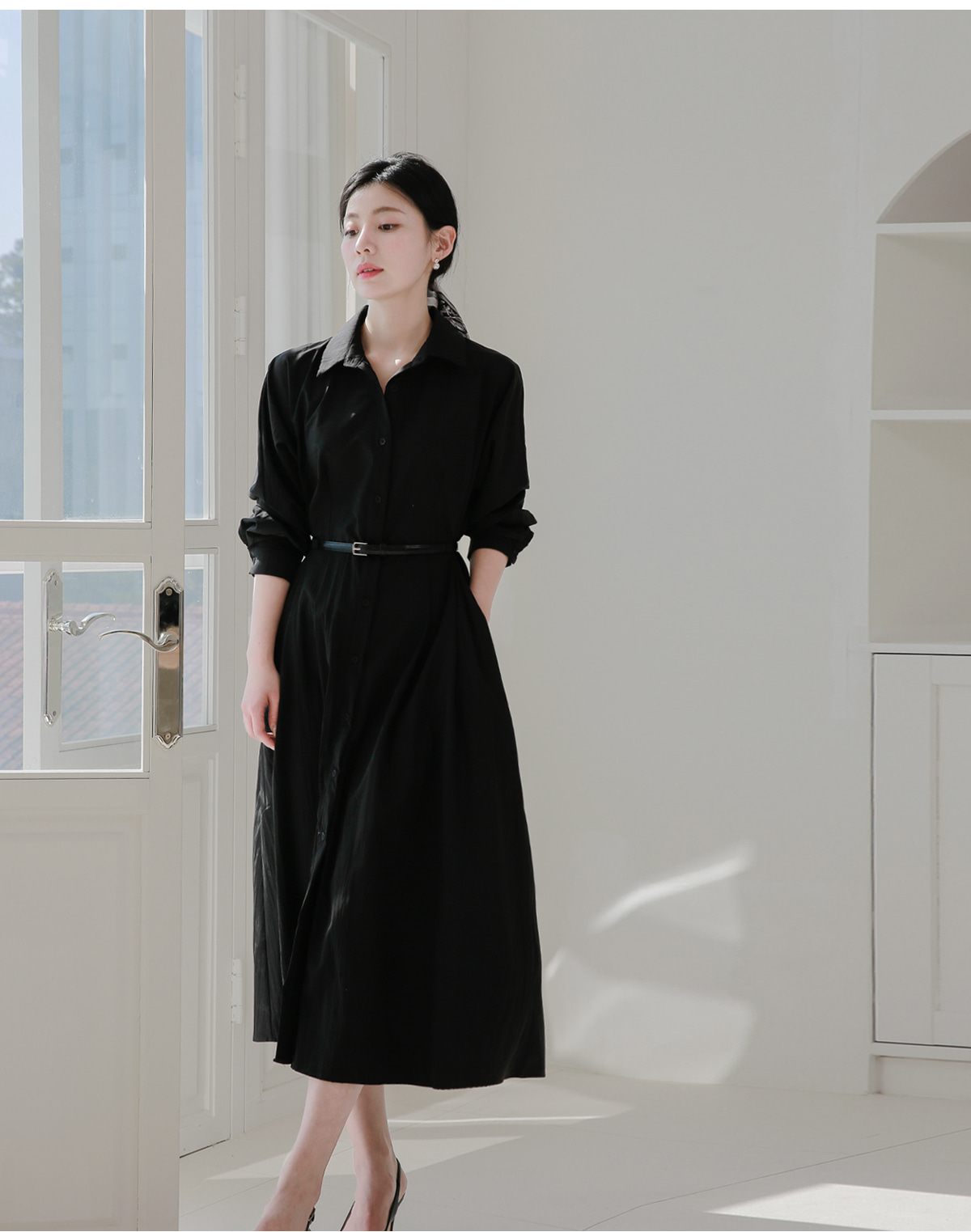 Martine Margiela ブラックドレスロングシャツ　シャツワンピース ベルト付ロングシャツワンピース | レディースファッション通販 - DHOLIC