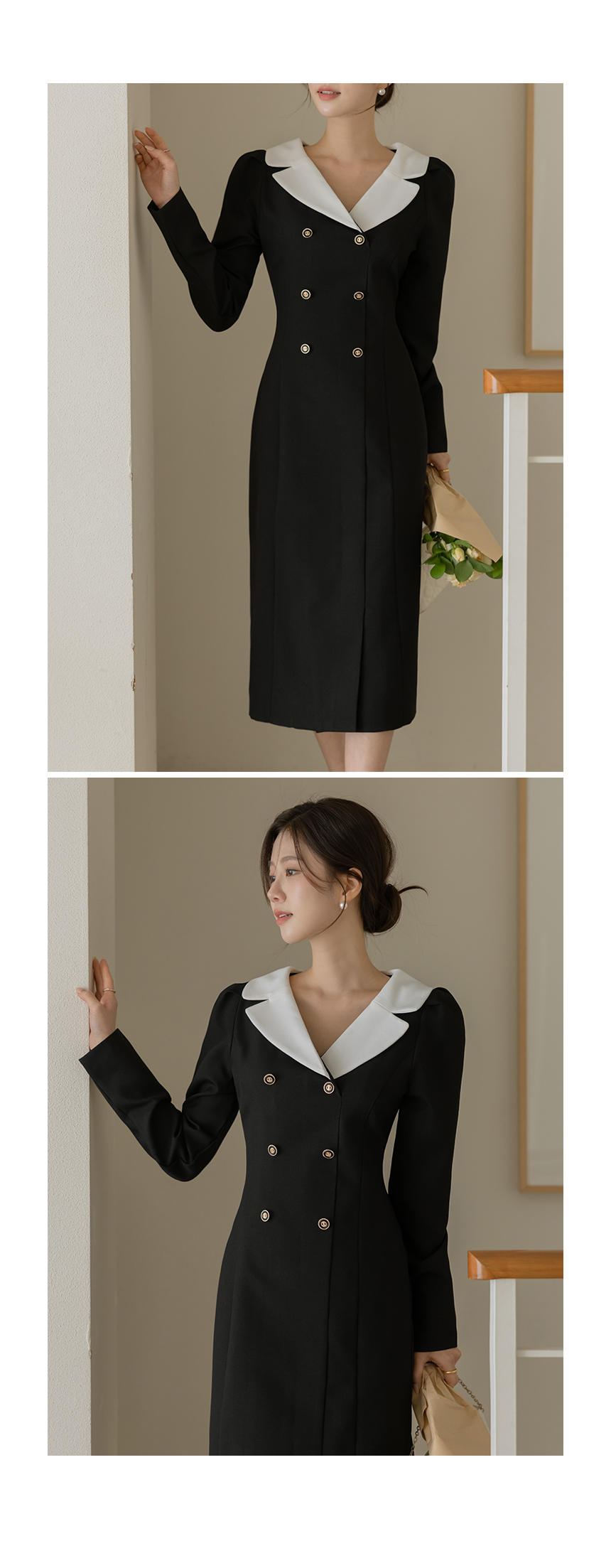 ★ChicLine★ ビアンドィール配色ボタンワンピース 日本未入荷☆CHICLINE☆ヘリニアダブルボタンワンピース