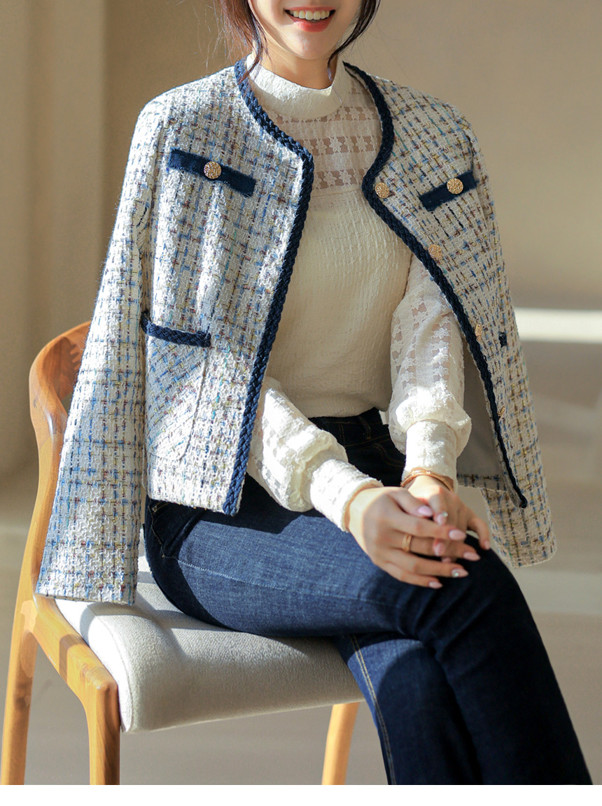 デニムラインミックスツイードジャケット | レディースファッション