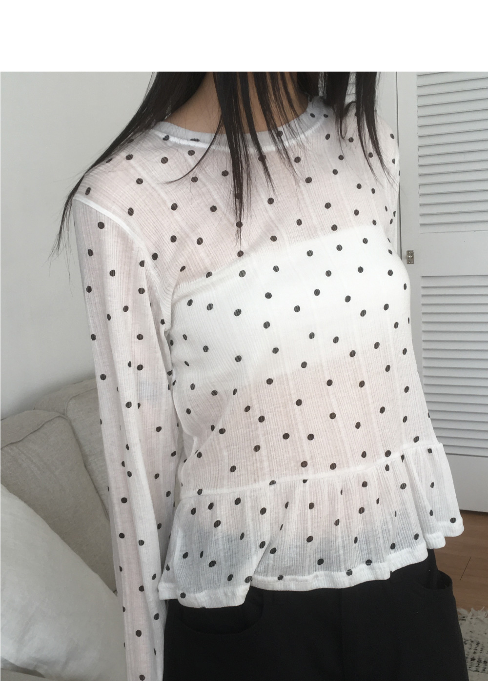 ドットシアーペプラムTシャツ | レディースファッション通販 - DHOLIC