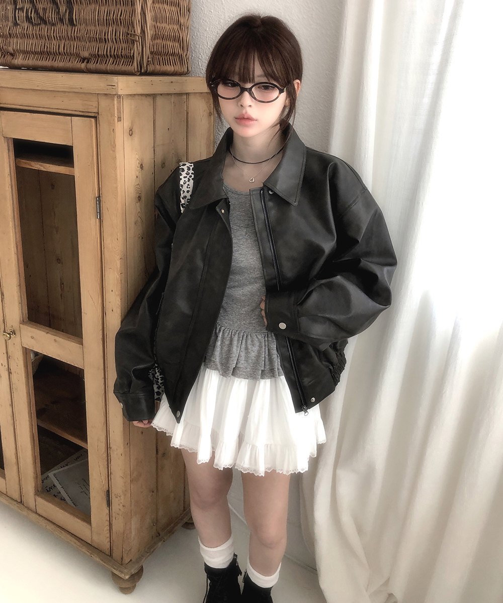 ツーポケカラーネックエコレザージャンパー | レディース