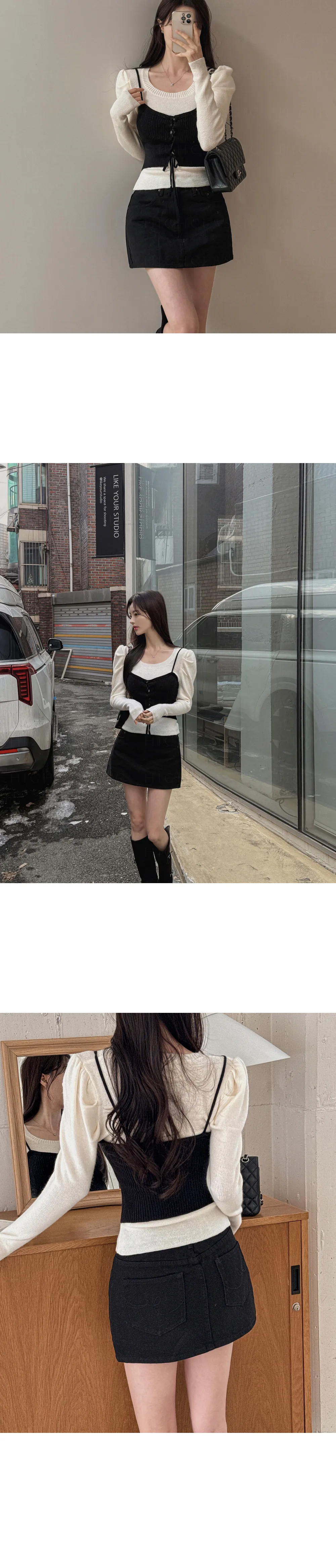 미니 스커트 크림 색상 이미지-S1L93