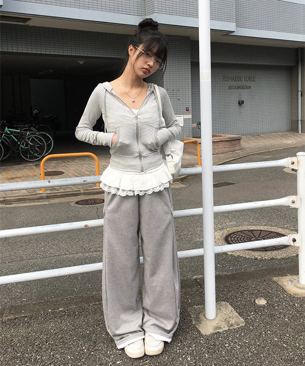 サイドスナップボタンワイドスウェットパンツ | レディース