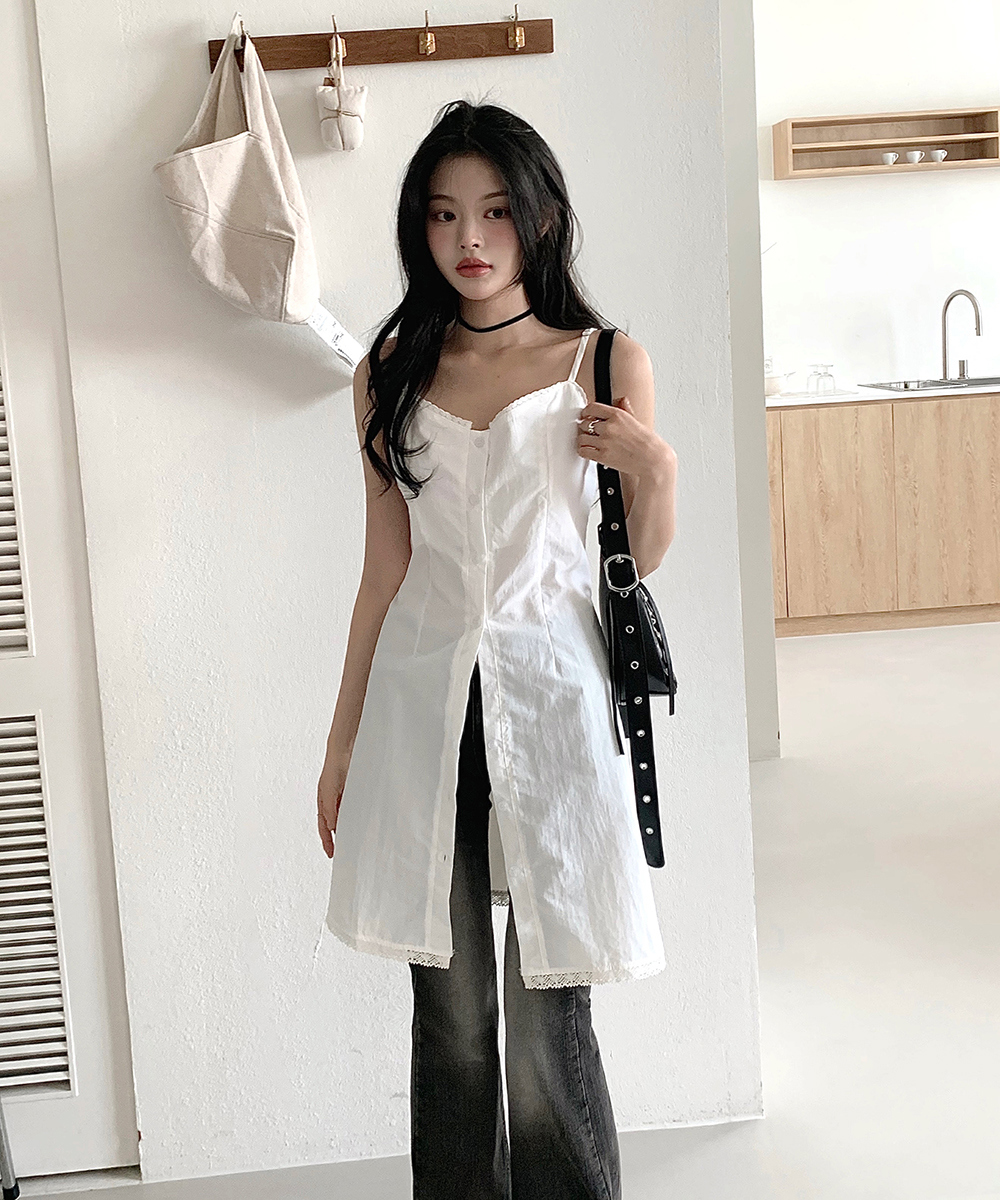 レースハートネックボタンキャミワンピース | レディース