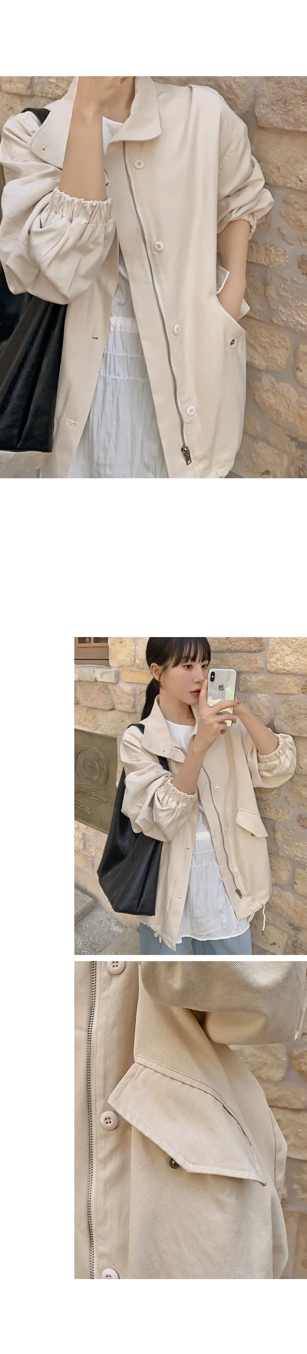 켄즈비 오버핏 하이넥 코튼 야상점퍼