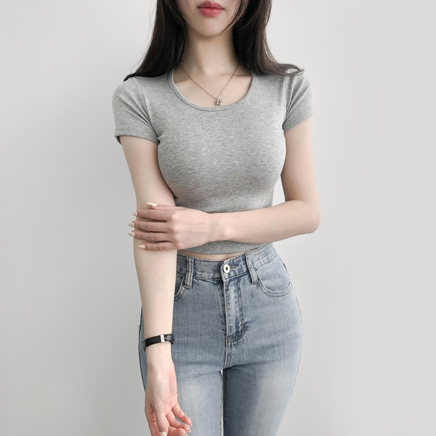 Uネッククロップド半袖Tシャツ | レディースファッション通販 - DHOLIC