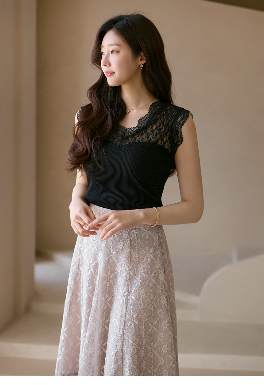 レースドッキングニットノースリーブ | レディースファッション通販