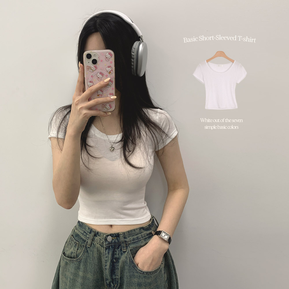 Uネックスリム半袖Tシャツ | レディースファッション通販 - DHOLIC