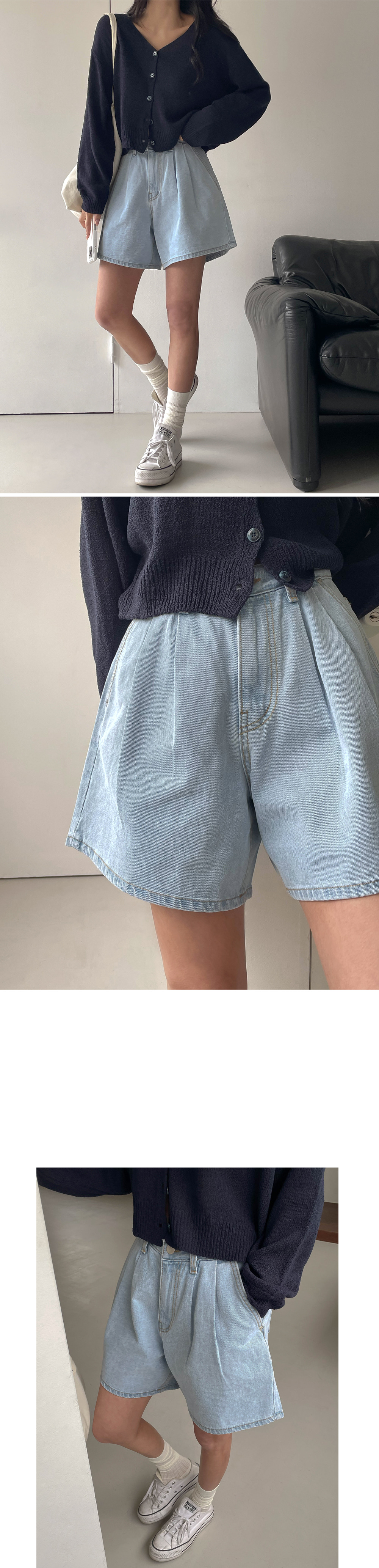 ツータックワイドデニムショートパンツ | レディースファッション通販