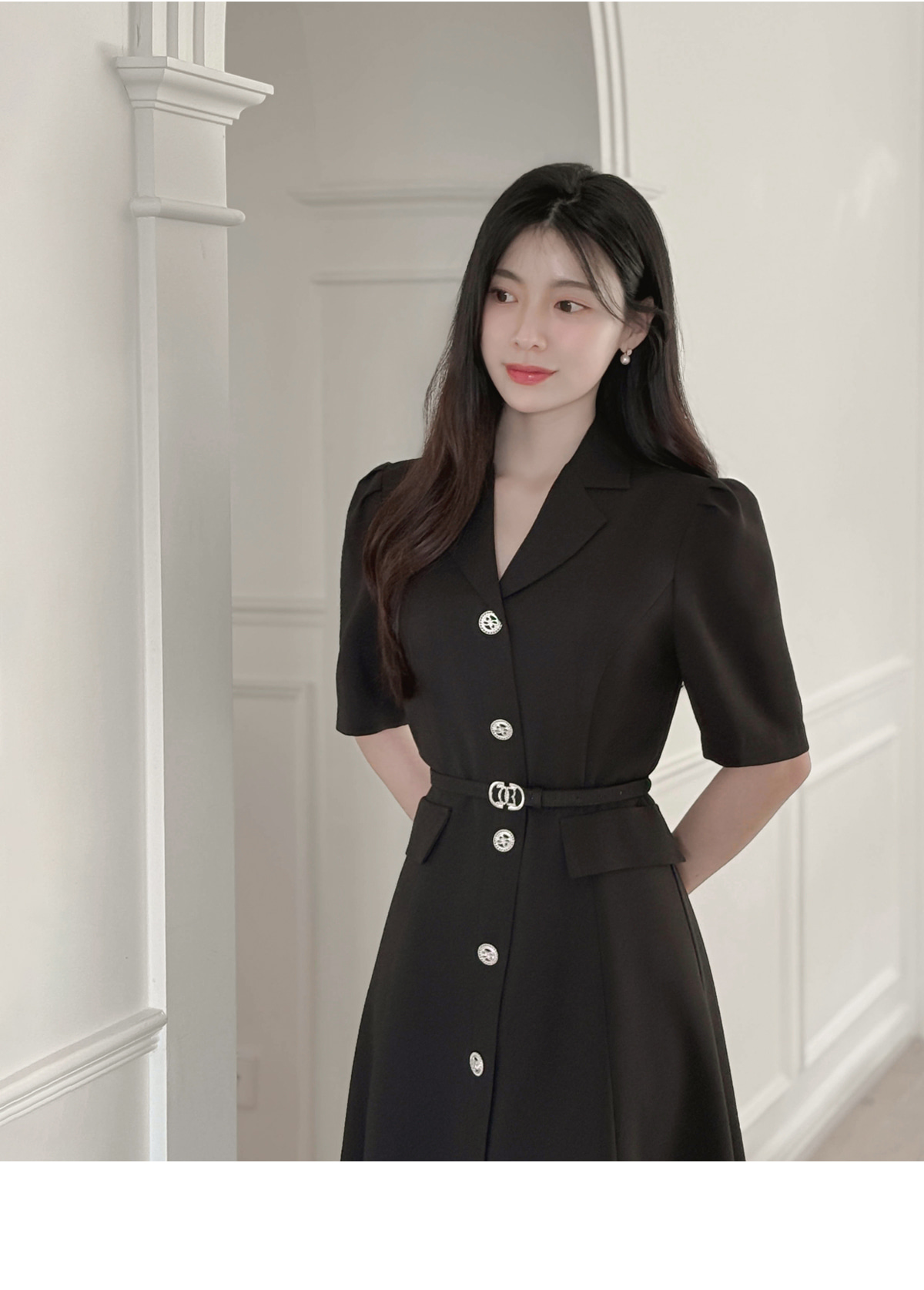 ベルト付シルバーボタンツイードフレアワンピース | レディース