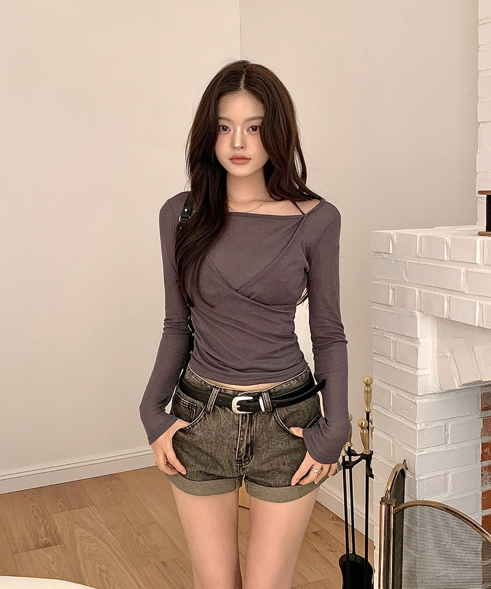 ホルターカシュクールシアーリブTシャツ | レディース