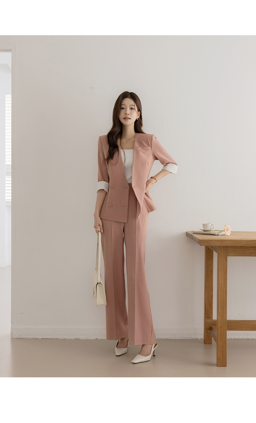 配色スリットスリーブノーカラージャケット | レディースファッション