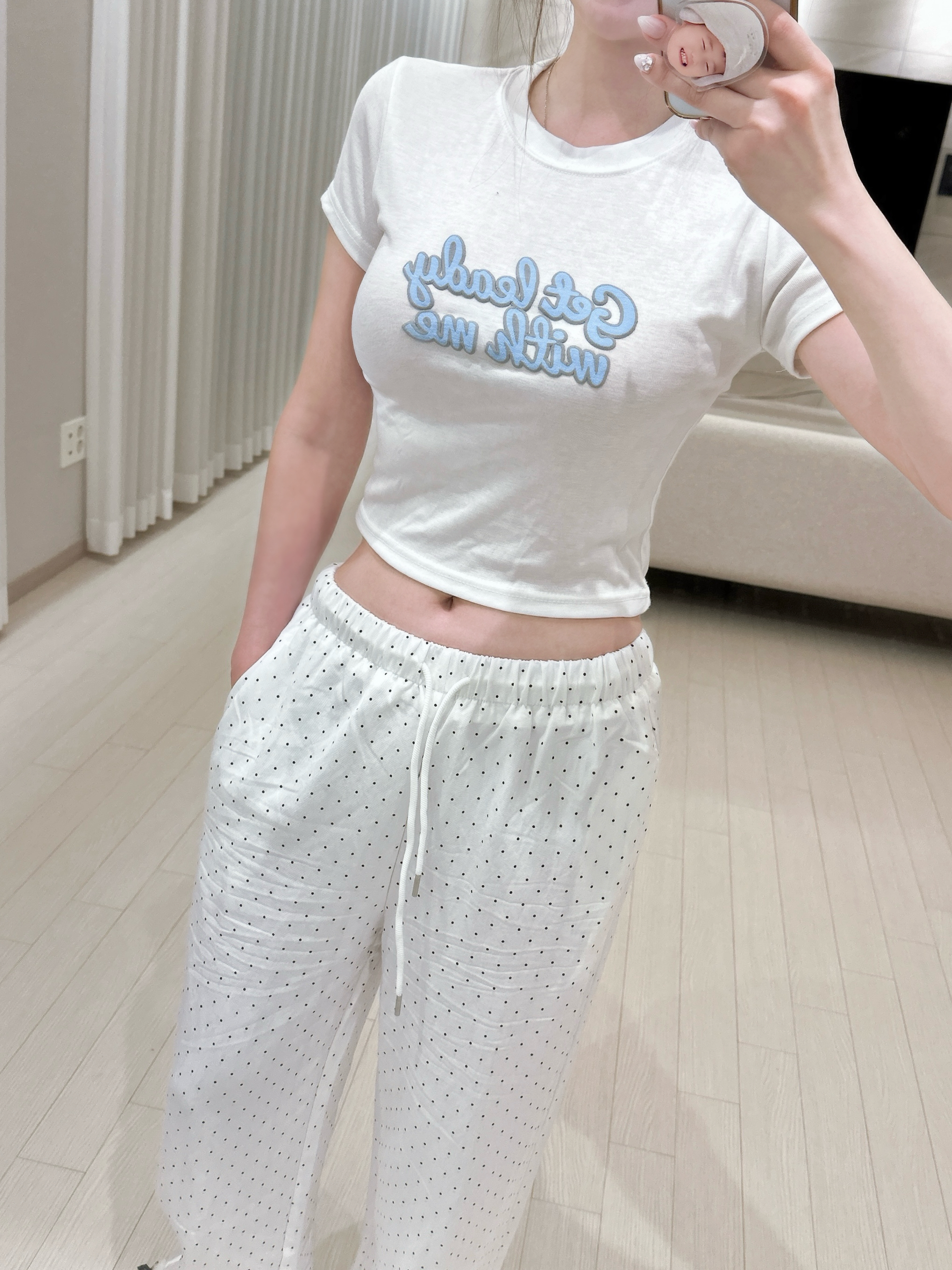 ラウンドネッククロップドプリントTシャツ | レディース