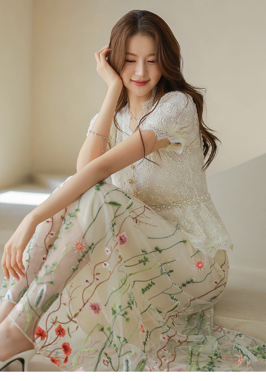 ［美品100%silk］シフォンフレアスカート 花柄刺繍 シフォン花柄刺繍フレアスカート | レディースファッション通販 - DHOLIC