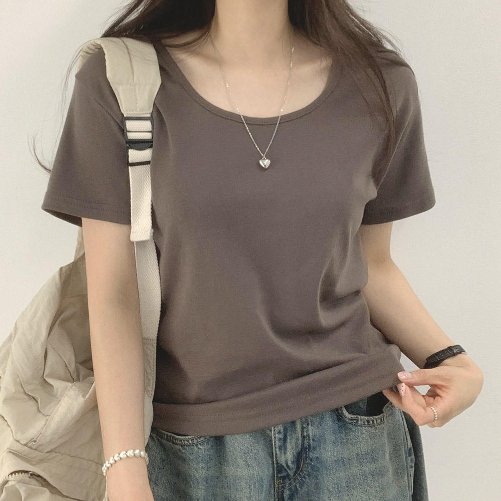 Uネック半袖無地Tシャツ | レディースファッション通販 - DHOLIC