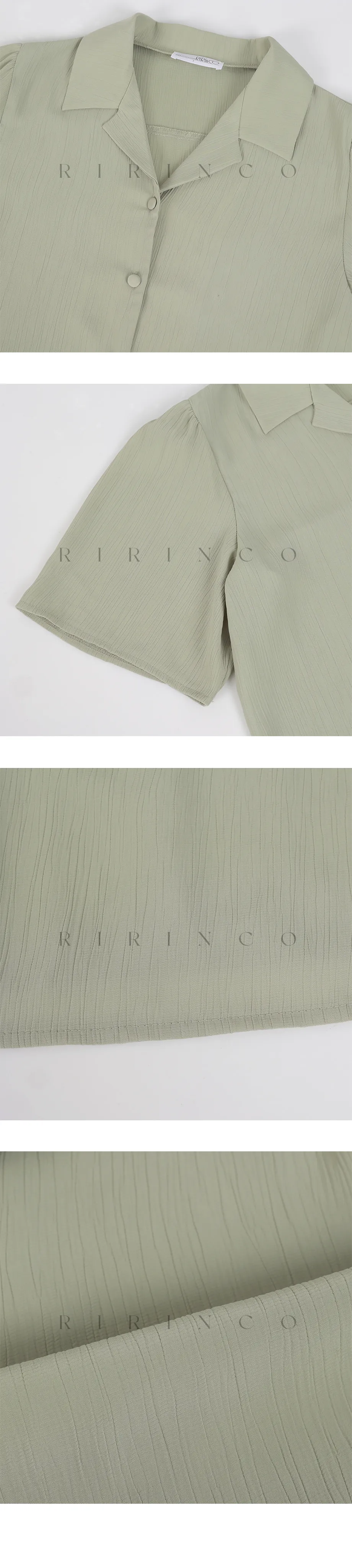 RIRINCO Vネックオープンカラーパフブラウス