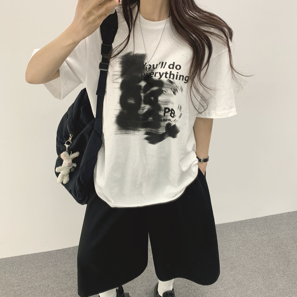tシャツ ボクシー半袖Ｔシャツ レディース 半袖ボクシーラウンドネックプリントTシャツ | レディース