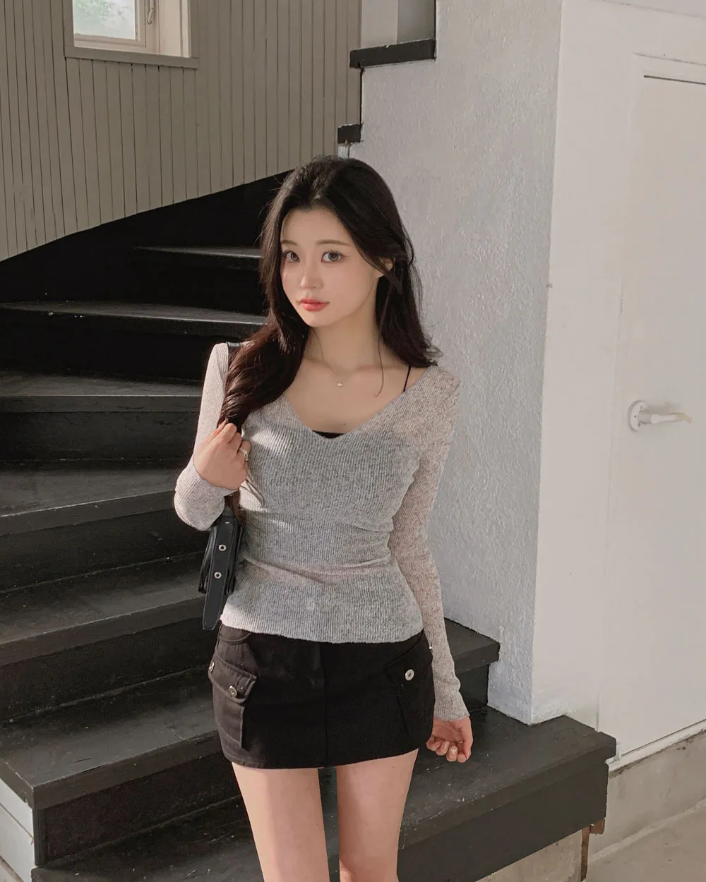 긴팔 티셔츠 모델 착용 이미지-S1L78