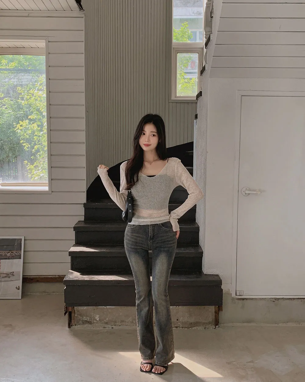 긴팔 티셔츠 모델 착용 이미지-S1L99