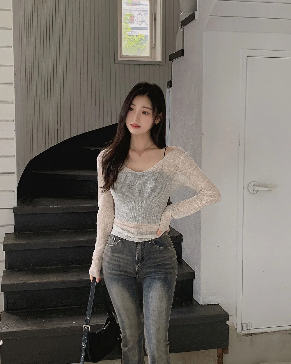 긴팔 티셔츠 모델 착용 이미지-S1L110