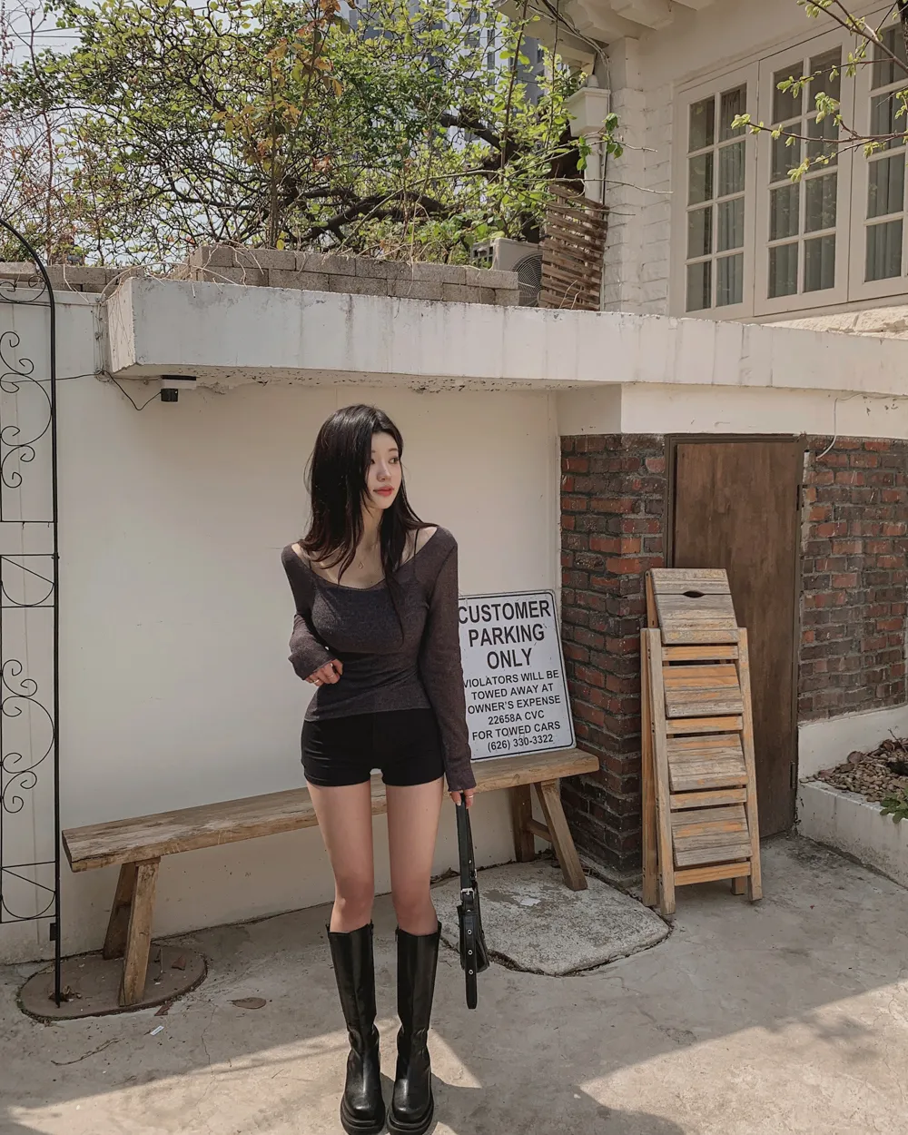 긴팔 티셔츠 모델 착용 이미지-S1L43