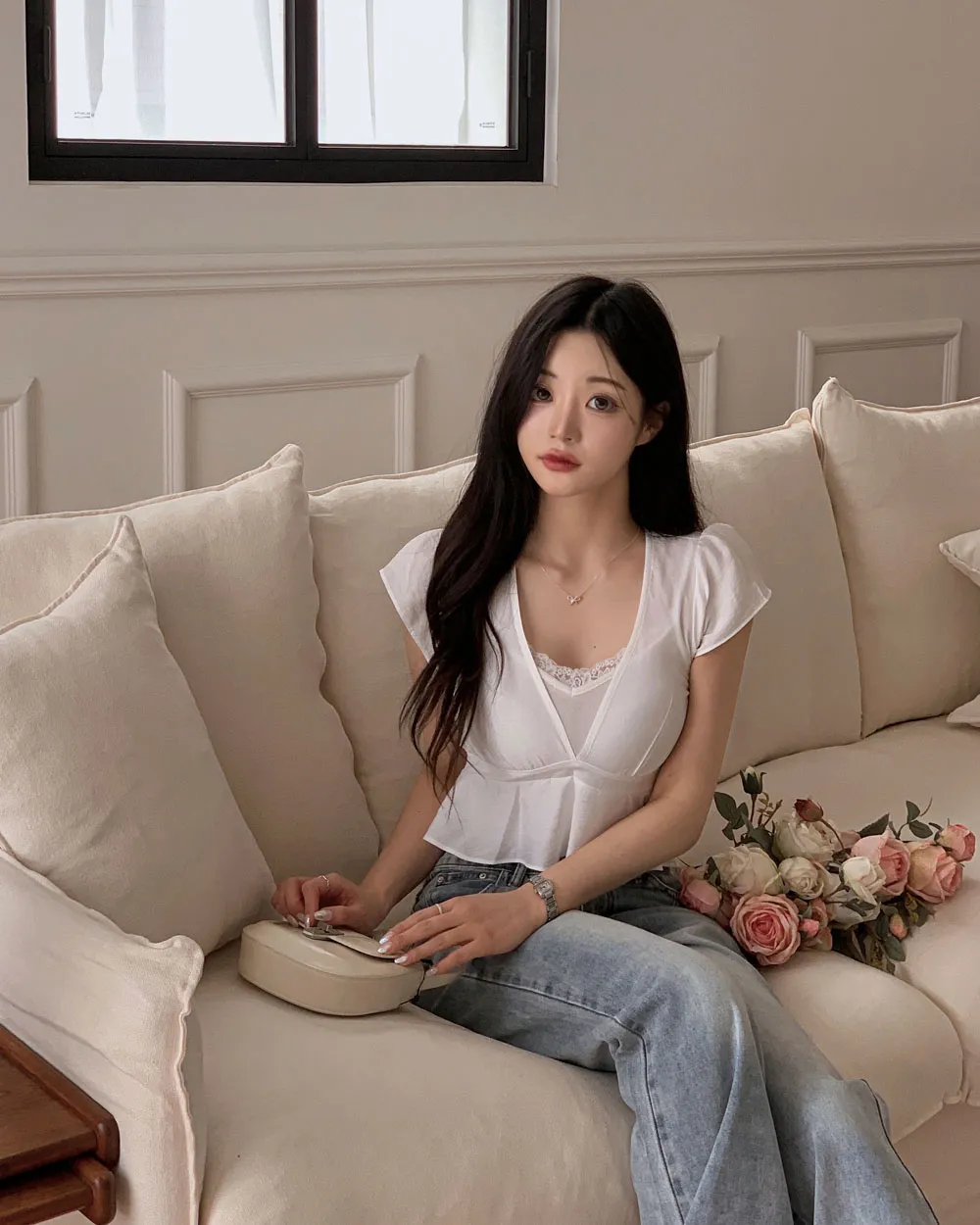 반팔 티셔츠 모델 착용 이미지-S1L35
