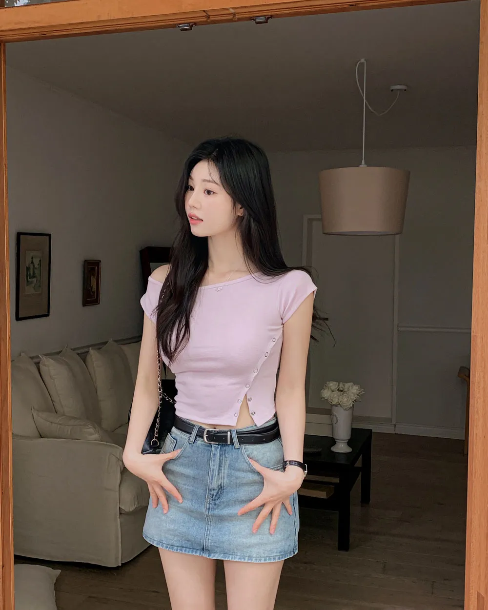 반팔 티셔츠 모델 착용 이미지-S1L71