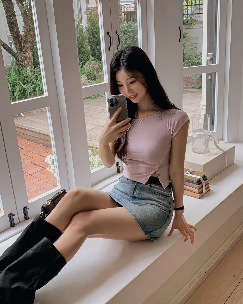 반팔 티셔츠 모델 착용 이미지-S1L63