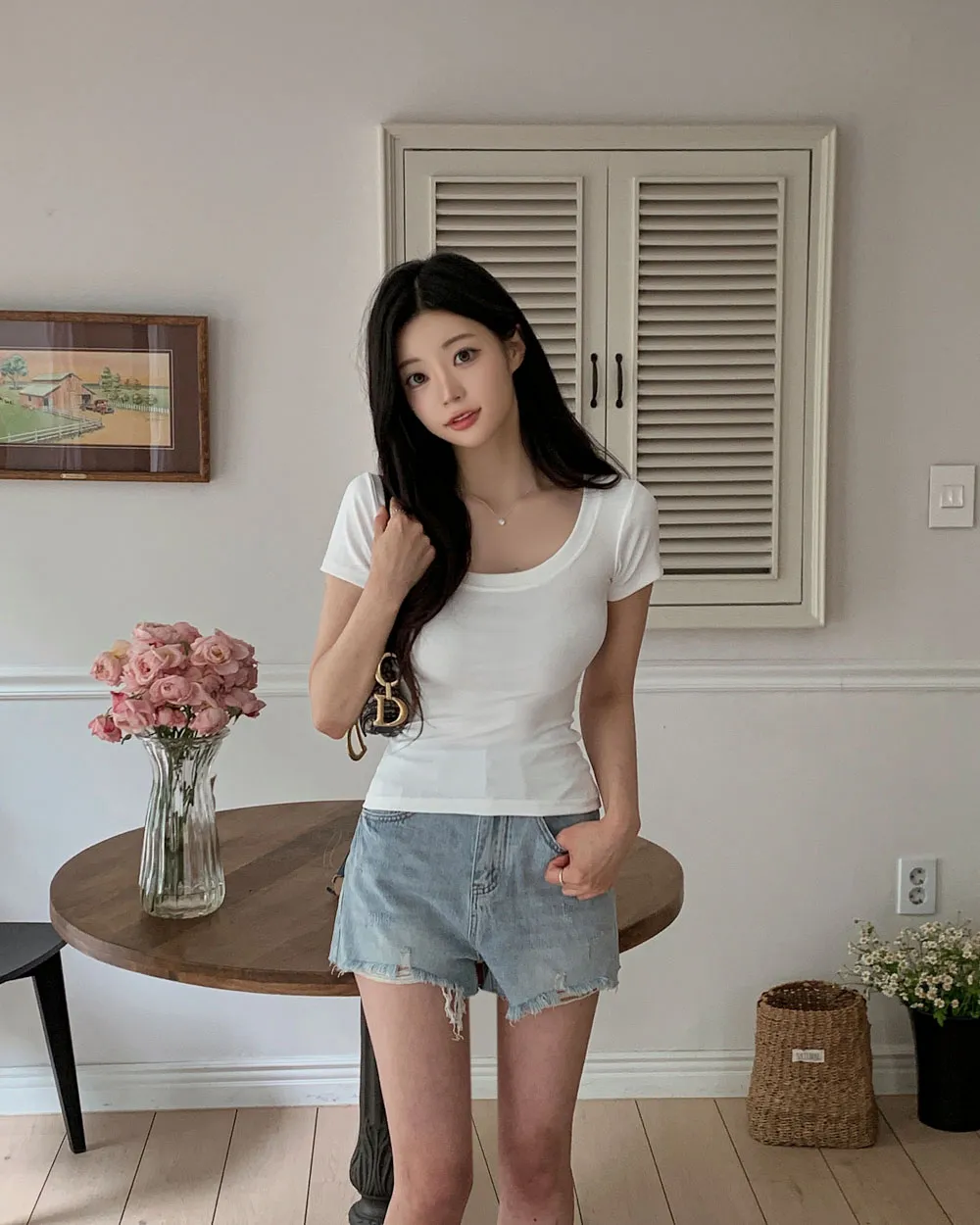 반팔 티셔츠 모델 착용 이미지-S1L42