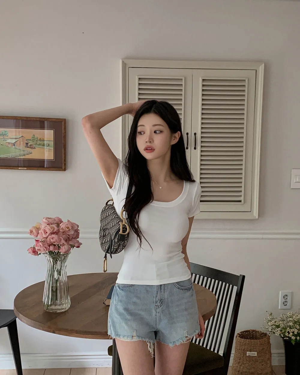 반팔 티셔츠 모델 착용 이미지-S1L40