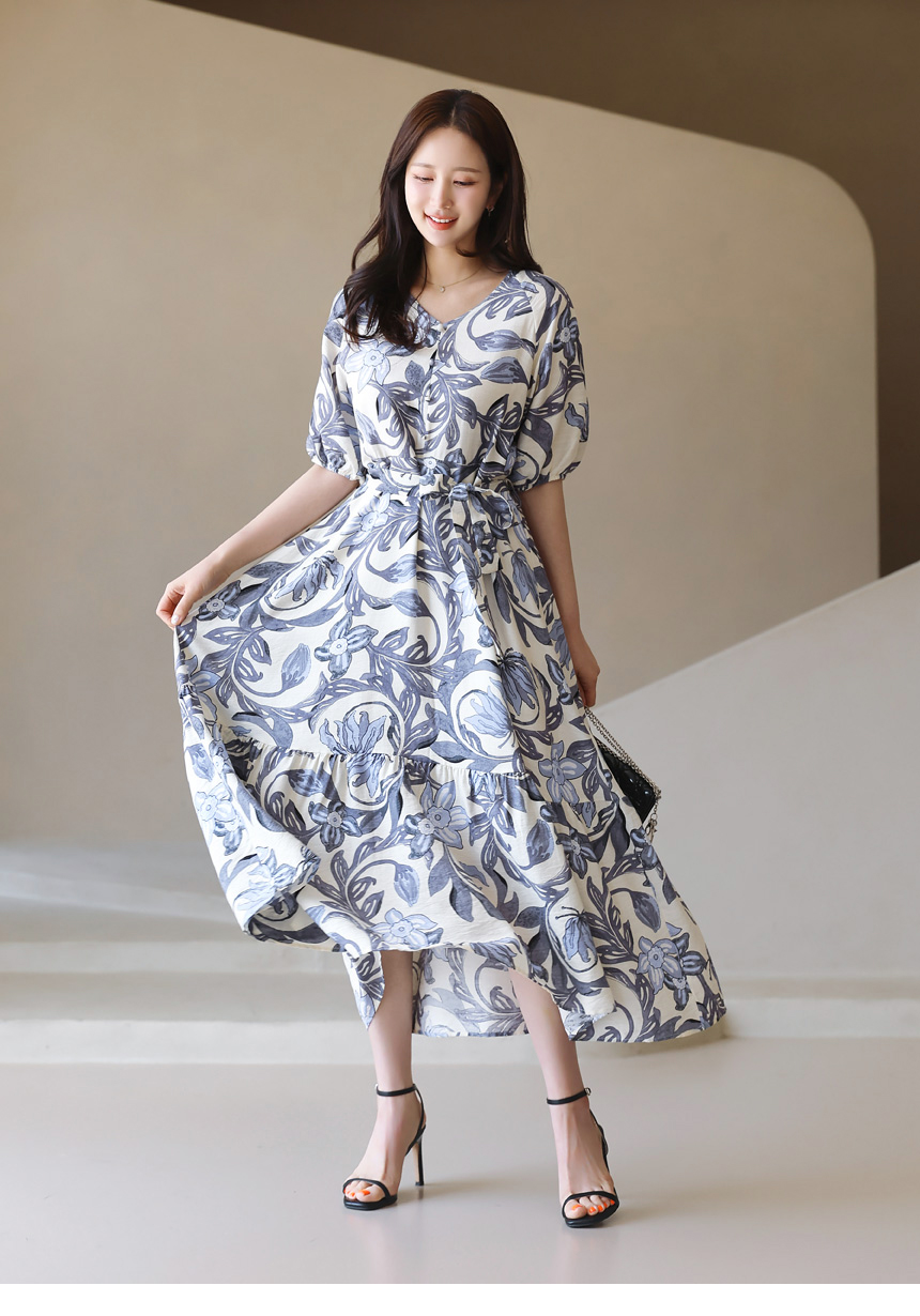 ストラップ付フレア花柄ワンピース | レディースファッション通販 - DHOLIC